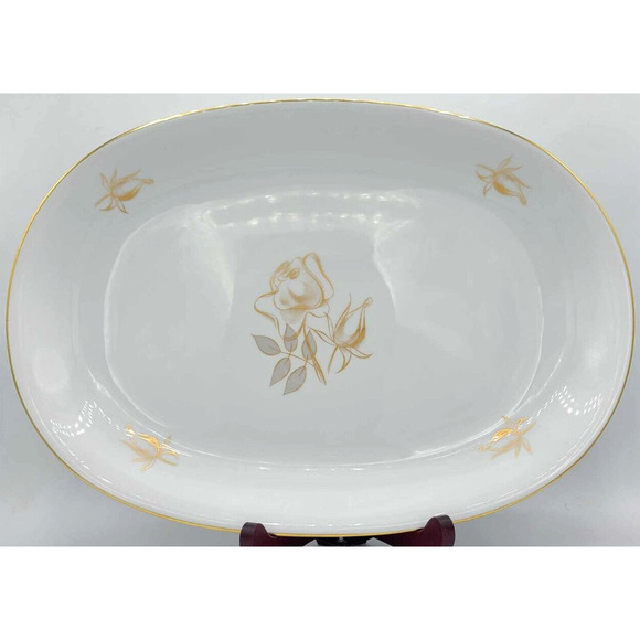 Vintage KPM Krister Germany 14 1/2" Oval Serving Platter. Gold Rose Design - Picture 3 of 9